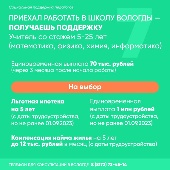 В Вологде 74 молодых педагога подали документы на получение ежемесячной выплаты в 10 тыс. рублей.