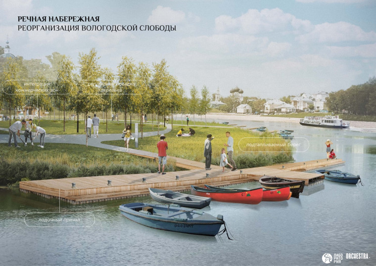 Концепция развития центральной набережной Вологды предлагает разделить территорию на тематические зоны.